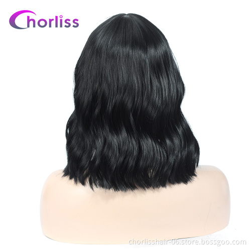 Wholesale  Body Wave Wigs Natural Black Brown Green Gray Cosplay Short Bob With Bangs Wigs Synthetic Wigs For Woman Halloween